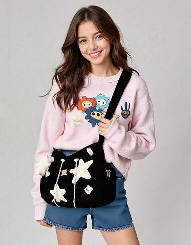 حقيبة HuiLeo اللطيفة للنساء المراهقات، محفظة كتف Kawaii Corduroy Star Crossbody in Kuwait