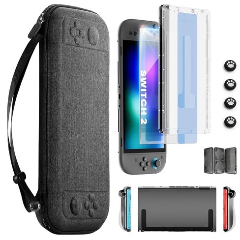 Switch 2 Accessories Bundle for Nintendo, 16 in 1 Game Kit: Carrying Case, Two Screen Protector with Alignment Frame, Steering Wheel for Mario Kart, Grip for joycon Controller Console Protective Cover in Kuwait