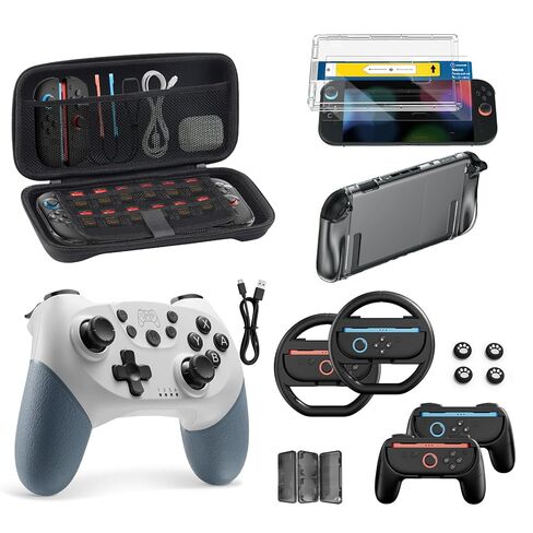 Switch 2 Accessories Bundle for Nintendo, 16 in 1 Game Kit: Carrying Case, Two Screen Protector with Alignment Frame, Steering Wheel for Mario Kart, Grip for joycon Controller Console Protective Cover in Kuwait