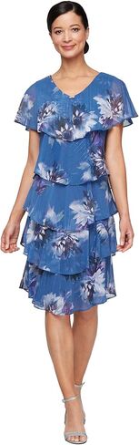 S.L. Fashions Women's Short Sleeve Floral Tiered Chiffon Cocktail Spring/Summer, Wedding Guest Dress in Saudi Arabia