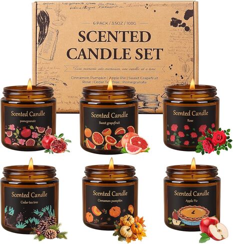 Aeraroma 6 Pack Candles for Home Scented, Aromatherapy Candles for Women Men, 21oz Natural Soy Wax Scented Candle Set, Amber Jar Candle Gifts Set for Birthday, Christmas, Valentines Day in Saudi Arabia