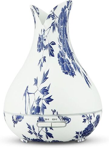 Oriental Blue-and-White Floral Pattern Grain Aroma Diffuser (400 ml) Ultrasonic Cool Mist Humidifier, U-MATE, Essential Oils Aromatherapy, 7 Colors LED Light, for Office Home Study Yoga Spa in Saudi Arabia