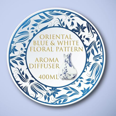 Oriental Blue-and-White Floral Pattern Grain Aroma Diffuser (400 ml) Ultrasonic Cool Mist Humidifier, U-MATE, Essential Oils Aromatherapy, 7 Colors LED Light, for Office Home Study Yoga Spa in Saudi Arabia