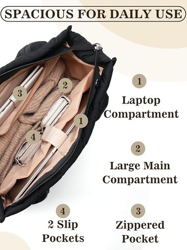 Apipi Lightweight Work Tote with Multiple Compartments - 12" x 16" Puffer Tote Bag for Women, Gifts for Teachers/Nurse in Saudi Arabia