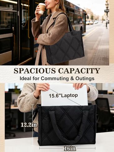 Apipi Lightweight Work Tote with Multiple Compartments - 12" x 16" Puffer Tote Bag for Women, Gifts for Teachers/Nurse in Saudi Arabia