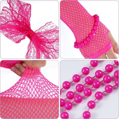 إكسسوارات أزياء Jiebor 80s ملابس عقال قفازات شبكة صيد السمك قلادة سوار للنساء 90s هدايا حفلات الهالوين in Kuwait