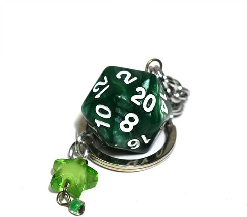Twenty Sided Dice Keychain - Pearlescent Green and White with Star in Kuwait