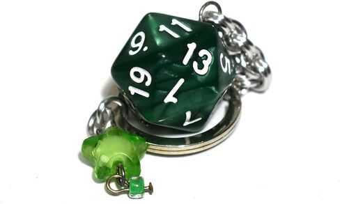 Twenty Sided Dice Keychain - Pearlescent Green and White with Star in Kuwait