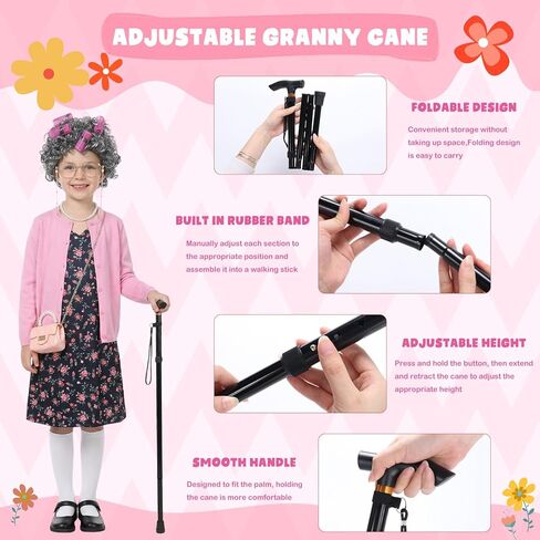 Harsever 100 Days of School Old Lady Costume for Kids 11 PCS Grandma Granny Costume Old Lady Accessories Outfit for Girls in Saudi Arabia