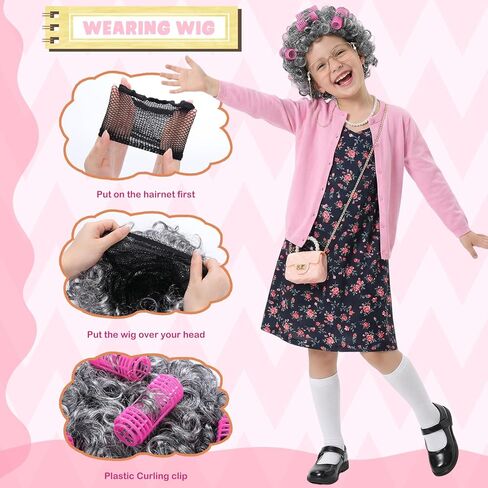 Harsever 100 Days of School Old Lady Costume for Kids 11 PCS Grandma Granny Costume Old Lady Accessories Outfit for Girls in Saudi Arabia