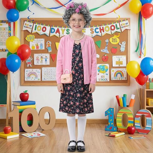 Harsever 100 Days of School Old Lady Costume for Kids 11 PCS Grandma Granny Costume Old Lady Accessories Outfit for Girls in Saudi Arabia