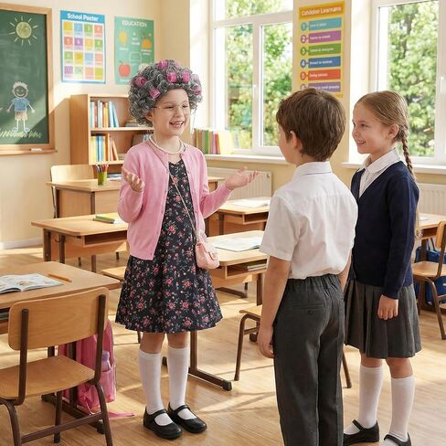 Harsever 100 Days of School Old Lady Costume for Kids 11 PCS Grandma Granny Costume Old Lady Accessories Outfit for Girls in Saudi Arabia