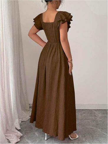 Floerns Women's Layered Cap Sleeve Summer Maxi Dress Square Neck Tie Front Beach Dresses in Kuwait