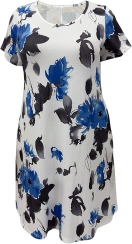 Womens Round Neck Short Sleeve Plus Size Floral Print Summer Loose Casual Midi Dress in Saudi Arabia