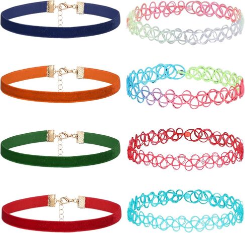 8Pcs Black Choker Necklace Lace Velvet Chocker Set Layered Classic Choker Necklace Velvet Collar for Women Adjustable Gothic Punk Classic in Kuwait