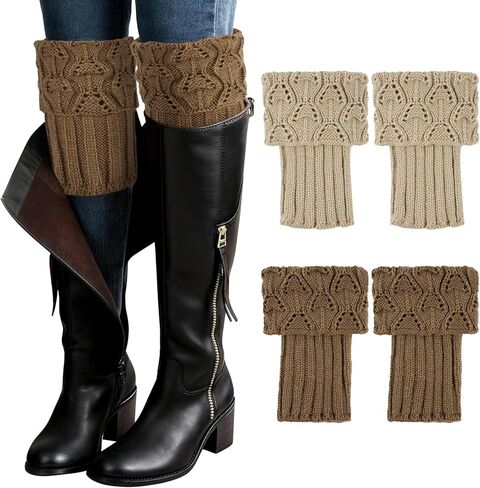 Junely 2 Pairs Boot Socks for Women Winter Warm Cable Knit Boot Cuffs Short Leg Warmers Boot Toppers Gifts in Saudi Arabia