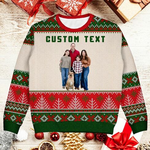 IZI POD Custom Photo & Text Ugly Christmas Sweater, Funny Sweater, Gift for Family, Friends, Him & Her, Colleagues, Companies in Saudi Arabia