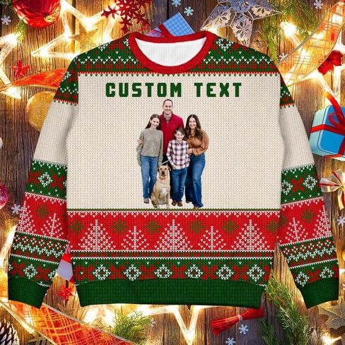 IZI POD Custom Photo & Text Ugly Christmas Sweater, Funny Sweater, Gift for Family, Friends, Him & Her, Colleagues, Companies in Saudi Arabia