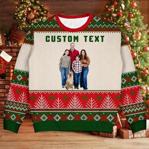 IZI POD Custom Photo & Text Ugly Christmas Sweater, Funny Sweater, Gift for Family, Friends, Him & Her, Colleagues, Companies in Saudi Arabia