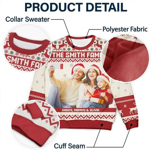 IZI POD Custom Photo & Text Ugly Christmas Sweater, Funny Sweater, Gift for Family, Friends, Him & Her, Colleagues, Companies in Saudi Arabia