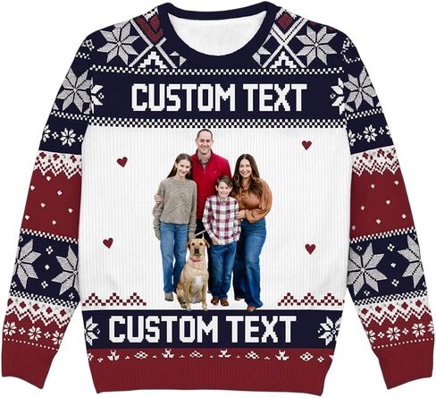 IZI POD Custom Photo & Text Ugly Christmas Sweater, Funny Sweater, Gift for Family, Friends, Him & Her, Colleagues, Companies in Saudi Arabia