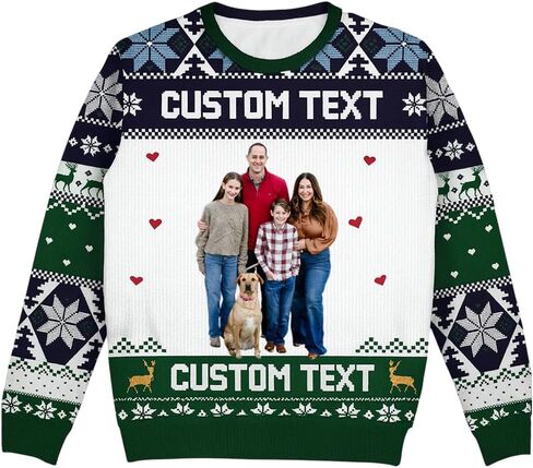 IZI POD Custom Photo & Text Ugly Christmas Sweater, Funny Sweater, Gift for Family, Friends, Him & Her, Colleagues, Companies in Saudi Arabia