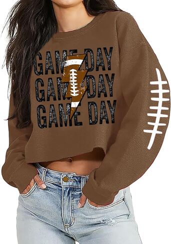 BOMYTAO لعبة يوم اقتصاص البلوز للنساء كرة القدم طويلة الأكمام المحاصيل القمم Crewneck البلوزات قمصان عادية in Kuwait