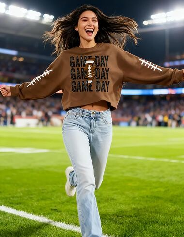 BOMYTAO لعبة يوم اقتصاص البلوز للنساء كرة القدم طويلة الأكمام المحاصيل القمم Crewneck البلوزات قمصان عادية in Kuwait