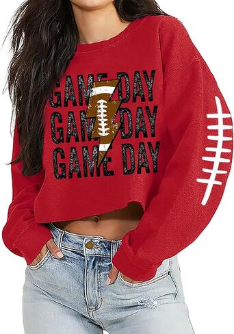 BOMYTAO لعبة يوم اقتصاص البلوز للنساء كرة القدم طويلة الأكمام المحاصيل القمم Crewneck البلوزات قمصان عادية in Kuwait