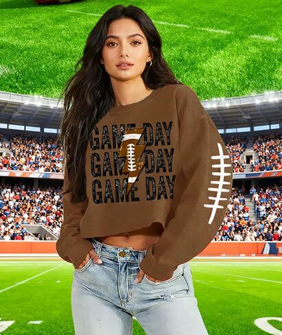 BOMYTAO لعبة يوم اقتصاص البلوز للنساء كرة القدم طويلة الأكمام المحاصيل القمم Crewneck البلوزات قمصان عادية in Kuwait