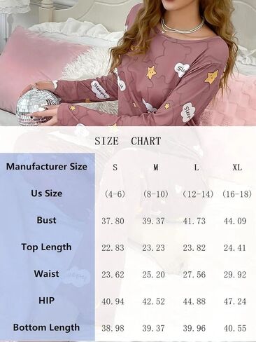 Pajama Set for Women, 2-Piece Cute Printed Long Sleeve with Pants, Comfortable Stylish Loungewear Set for Relaxation Sleep in Saudi Arabia