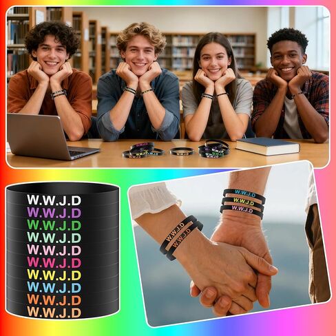 Meajjew 100 قطعة WWJD مجموعة أساور مسيحية للنساء والرجال، هدايا مسيحية من السيليكون ماذا سيفعل يسوع الأساور in Saudi Arabia