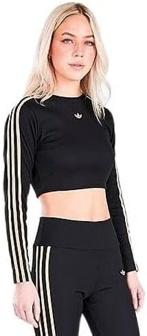 ADIDAS Women's Originals Ribbed Cropped Long-Sleeve Top in Black/Black Size Small Polyester/Plastic in Saudi Arabia