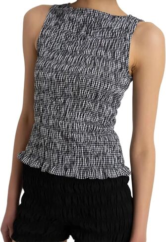 Shirred Tank Top Women Smocked Ruffle Frill Sleeveless Y2k Halter Peplum Top Ruffled Going Out Tops Streetwear in Saudi Arabia