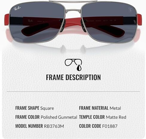 نظارات شمسية من مجموعة Ray-Ban RB3763M SCUDERIA FERRARI على شكل مربع للرجال والنساء مع مجموعة نظارات RAYBAN الرسمية in Kuwait