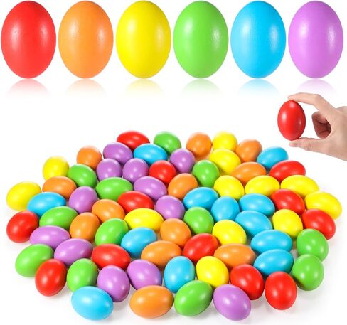 72 PCS عيد الفصح البيض الخشبي ديكورات الخشب مزيف البيض بشكل كبير للحرف اليدوية فو ، تلعب دور الدجاج في عيد الفصح للهدايا السلة مواد حشو المنزل ديكور المطبخ (الطبيعة) in Kuwait