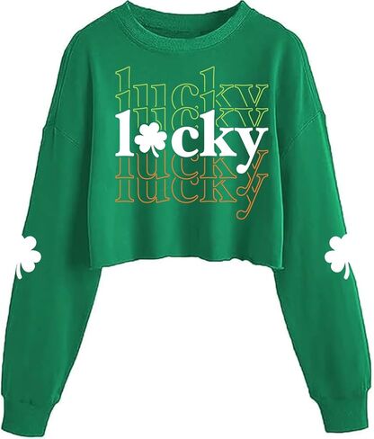 سويت شيرت Eatbook St Patrick's Day للسيدات، سويت شيرت برسومات أيرلندية مضحكة بأكمام طويلة، قميص Lucky Shamrock Lantern بأكمام طويلة in Kuwait
