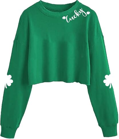 سويت شيرت Eatbook St Patrick's Day للسيدات، سويت شيرت برسومات أيرلندية مضحكة بأكمام طويلة، قميص Lucky Shamrock Lantern بأكمام طويلة in Kuwait