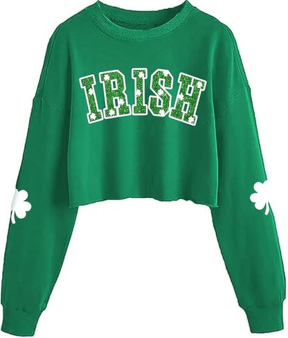 سويت شيرت Eatbook St Patrick's Day للسيدات، سويت شيرت برسومات أيرلندية مضحكة بأكمام طويلة، قميص Lucky Shamrock Lantern بأكمام طويلة in Kuwait