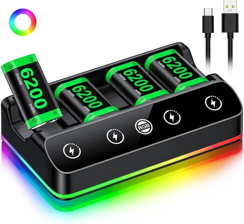 Rechargeable Battery Packs with Charger for Xbox One Controller, Charging Station Dock with 2 x 6200mWh Batteries Pack, Xbox One Charging Accessories Kit for Xbox Series X|S/One S|X/One Elite in Kuwait