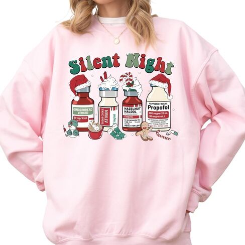 سويت شيرت Silent Night Christmas، قميص ممرضة عيد الميلاد، سترة عيد الميلاد الطبية، تي شيرت عيد الميلاد للممرضة ICU، سترة ممرضة للعطلات متعدد الألوان in Kuwait