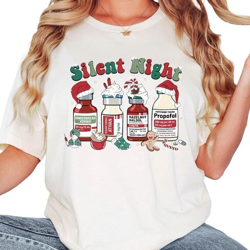 سويت شيرت Silent Night Christmas، قميص ممرضة عيد الميلاد، سترة عيد الميلاد الطبية، تي شيرت عيد الميلاد للممرضة ICU، سترة ممرضة للعطلات متعدد الألوان in Kuwait