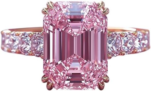 SHAMA JEWELS HUB Stunning 3 CT moissanite Ring, The Camilla 3CT Emerald Cut Pink Moissanite Ring,Elegant Engagement Promise Wedding Rings For Women & Gift For Women in Saudi Arabia