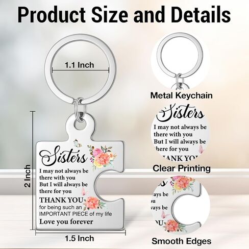Sister Birthday Gifts from Sisters, I Will Always Be There for You Sister Puzzle Keychain Birthday Christmas Gifts for Sisters - Silver in Kuwait