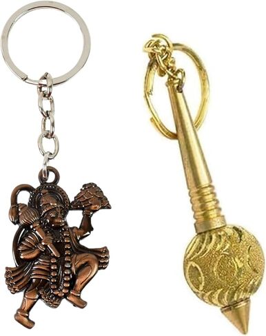 Fusion Store Hanuman Ji Idol & Golden Sparkle Gada Keychain Combo Set Pack of 2 in Saudi Arabia