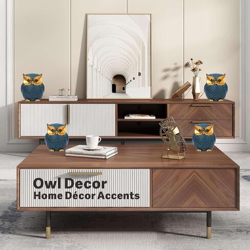 تماثيل البومة لديكور المنزل، ديكورات البومة للمنزل، ديكورات البومة للمنزل والمكتب والرف - هدايا البومة للنساء، تمثال بومة لطيف (أزرق) in Kuwait