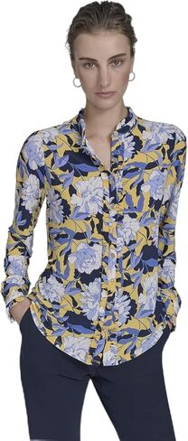 Tommy Hilfiger Womens Long Sleeve Button Up Ruffle Placket Blouse in Saudi Arabia
