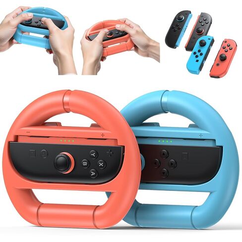 Kinwin 4 Pack Steering Wheels for Nintendo Switch 2 (2025) Joycons, Racing Wheel Controller for Mario Kart World & 8 Deluxe, Ergonomic Design Grip for NS2 Joycon Accessories (Black, Orange and Blue) in Saudi Arabia