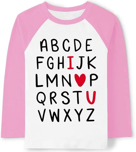 Toddler Boy Girl Valentine's Day Shirt ABC Alphabet I Love U Tee Tops Kids Raglan Long Sleeve T-Shirt 2-7 Years in Kuwait