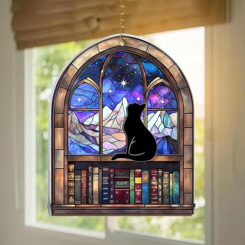 Hyturtle Book Lovers Suncatcher Ornament 2025 – Black Cat Window Hanging, Book Themed Christmas Tree Decoration, Librarian Gift, Book Club Ornament, Unique Bookish Keepsake for Readers, 5" in Saudi Arabia